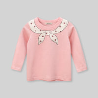 Girls Neck Bow Tie Print Long Sleeves T-Shirt Tshirts Pink 1-2 Y 