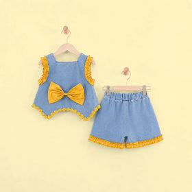 Girls Blue Sleeveless Denim Top With Shorts Sets 2 pc. Sets