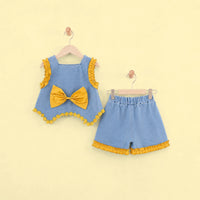 Girls Blue Sleeveless Denim Top With Shorts Sets 2 pc. Sets