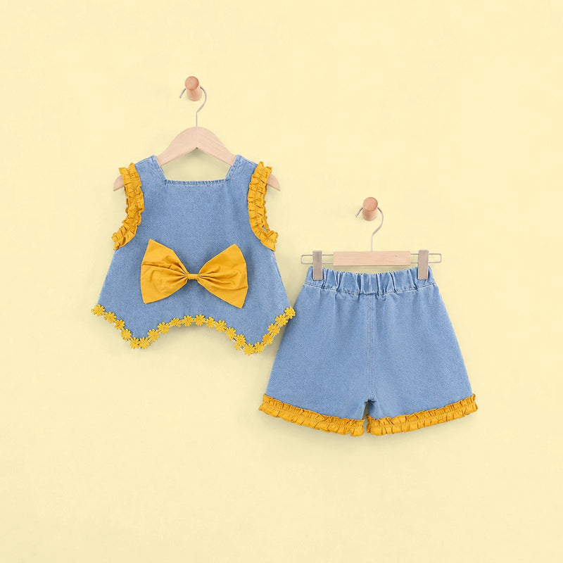 Girls Blue Sleeveless Denim Top With Shorts Sets 2 pc. Sets