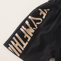 Boys Beige Typographic Printed Short Sleeve T-Shirt With Elasticated Shorts Sets Sets