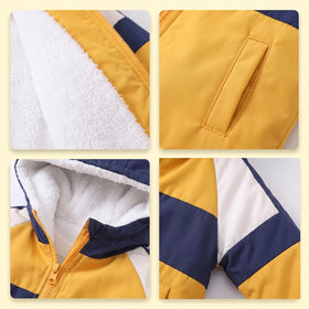 Boys Yellow Color-blocked Back Pocket Fleece Lined Jacket Coats & Jackets