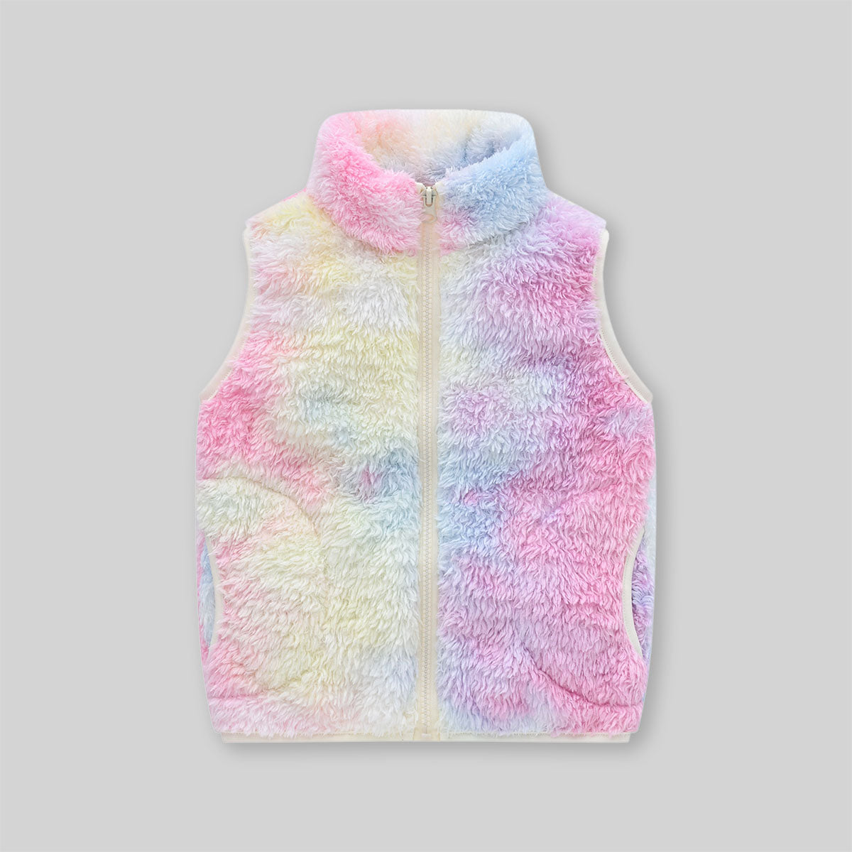 Girls Multicolor Tie-Dye Printed Fleece Front Zipper Sleeveless Winter Jacket Coats & Jackets