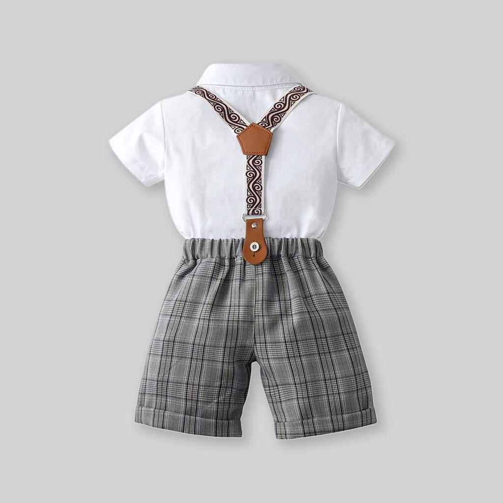 Boys Short Sleeve Shirt With Suspender Check Shorts Set 2 pc. Sets   