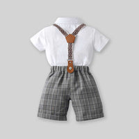 Boys Short Sleeve Shirt With Suspender Check Shorts Set 2 pc. Sets   