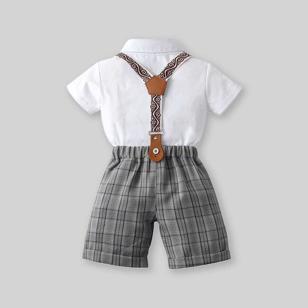 Boys Short Sleeve Shirt With Suspender Check Shorts Set 2 pc. Sets   