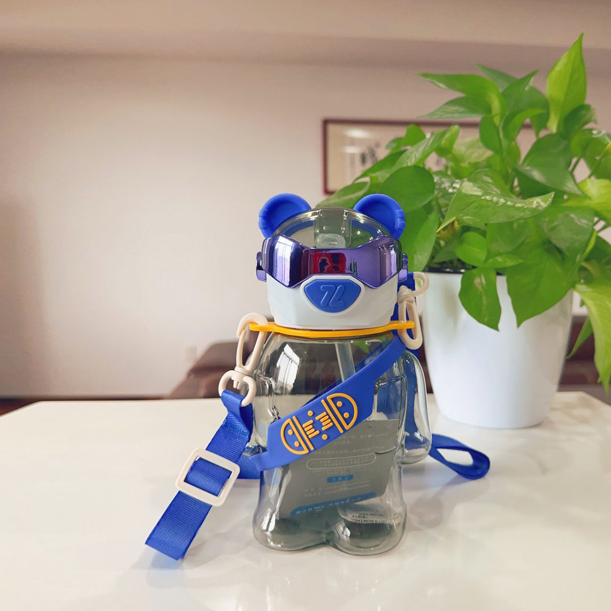 Kids Blue Bear-Shape Water Bottle with Strap Trending Accessories Blue Onesize