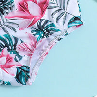 Girls White Tropical Printed One Shoulder Swimwear Bodysuit Beachwear