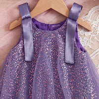 Girls Purple Sleeveless Sequins Embellished Balloon Dress Casual Dresses