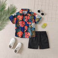 Boys Black Tropical Print Short Sleeves Shirt With Shorts Set Sets Black 1-2 Y