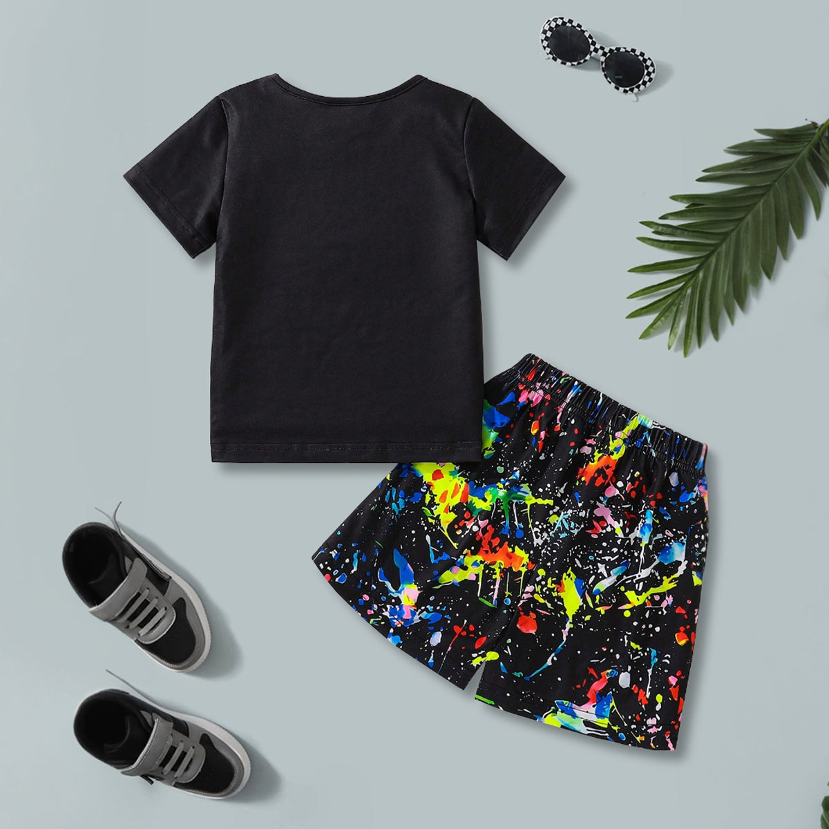 Boys Black Dinosaur Printed Glow in the Dark T-Shirt & Shorts Set 2 pc. Sets