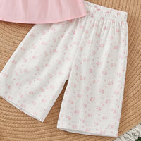 Girls Pink Flutter Sleeve Top With Floral Print Capri Sets 2 pc. Sets