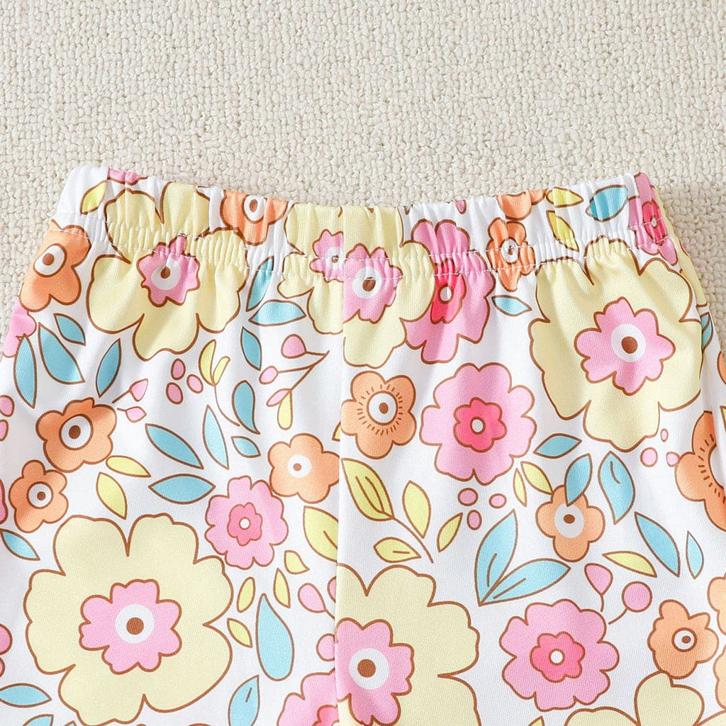 Girls Floral Printed Crop Top With Pants Set Sets   