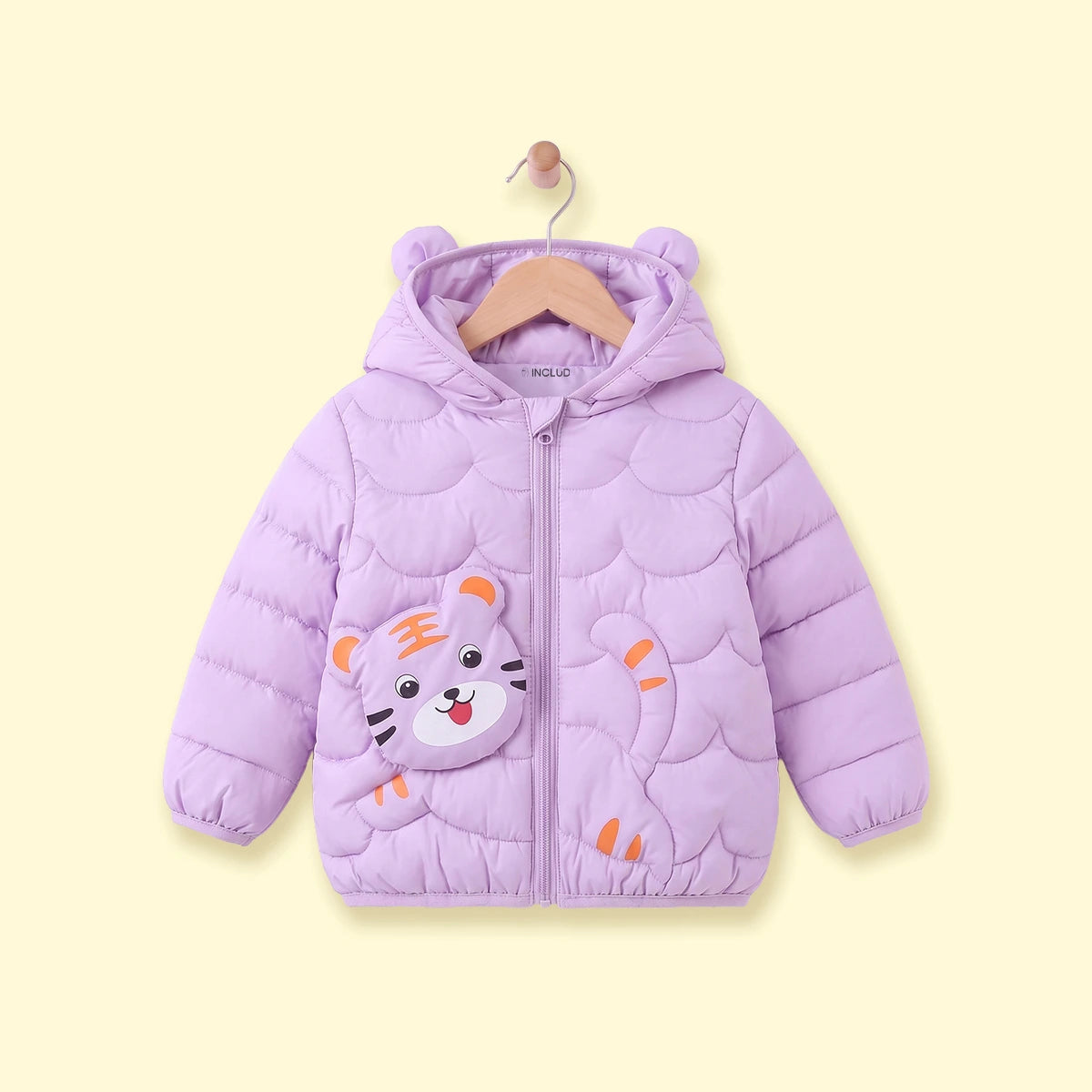 Girls Lavender Bear Ear On Hood Quilted Zip-up Jacket Coats & Jackets Lavender 1-2 Y