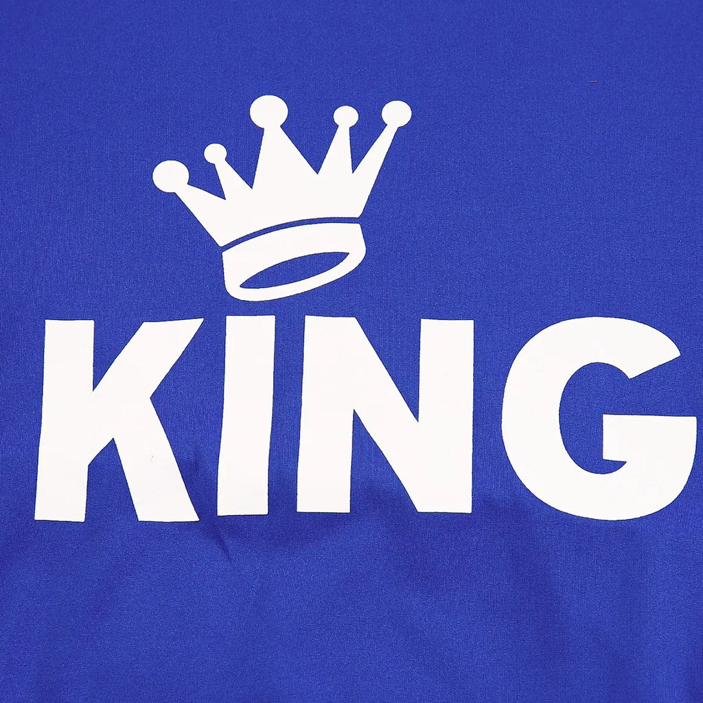 Boys Royal Blue Typographic King Printed T-Shirt With Shorts Sets Sets