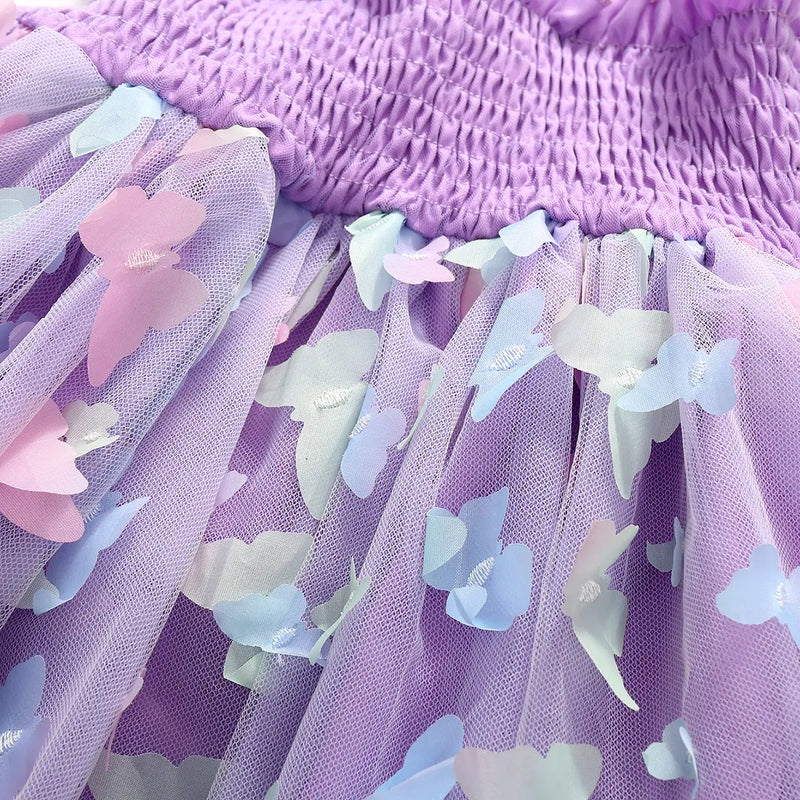 Girls Purple 3D Butterfly Wing Applique Tulle Overlay Fit & Flare Dress Casual Dresses