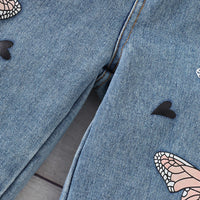 Girls Striped Short Sleeve T-Shirt With Blue Butterfly Print Denim Jeans Sets 2 pc. Sets
