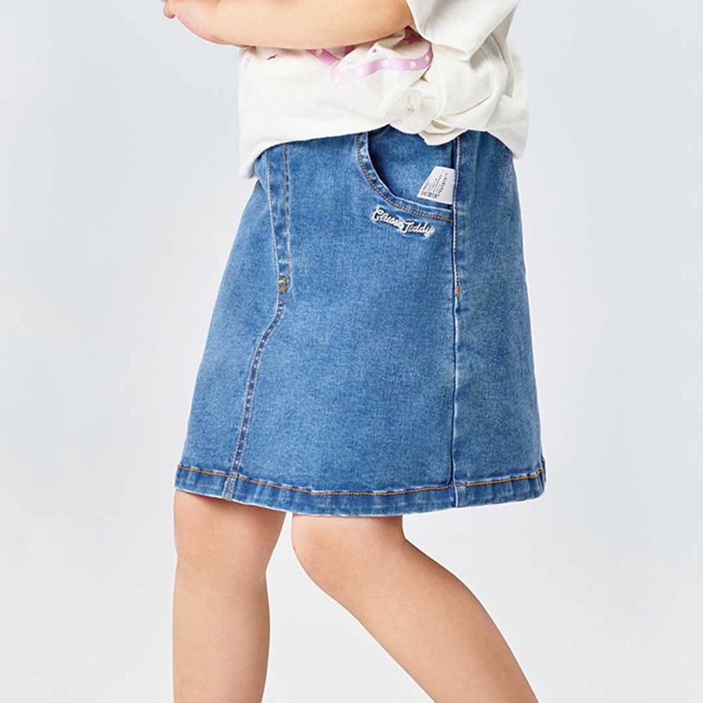 Girls Elasticated Light Wash Denim Skirt Skirts   