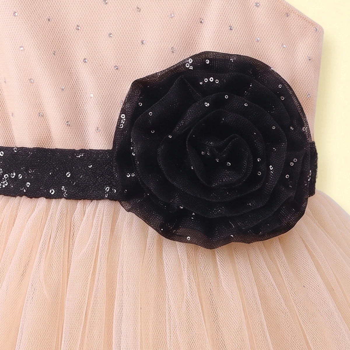 Girls Khaki Embellished One - Shoulder Flared Gown Party Dresses