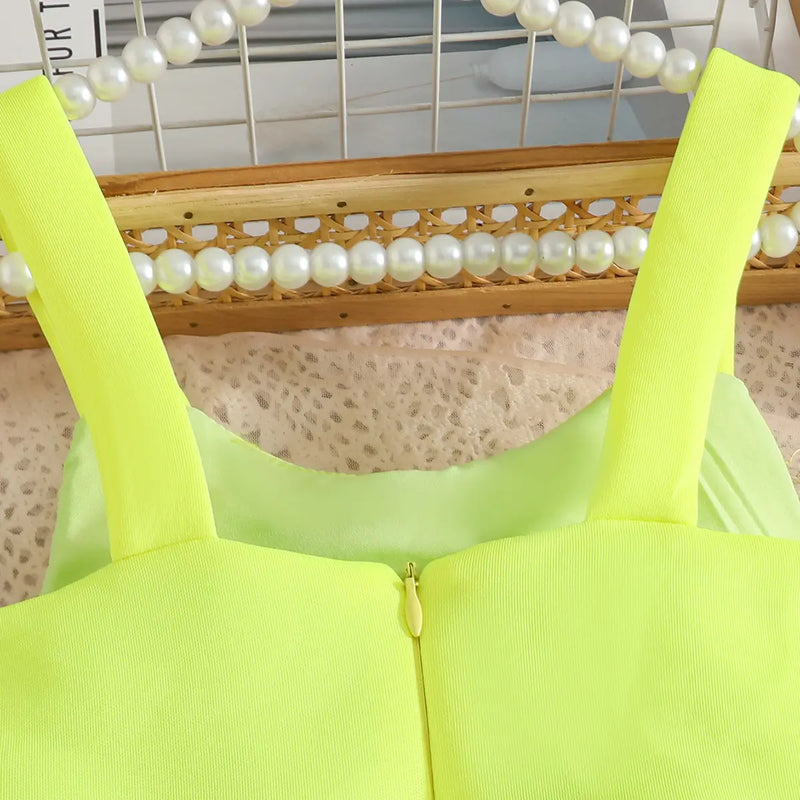 Girls Lime Yellow Flower Applique Fit & Flare Party Wear Dress Party Dresses