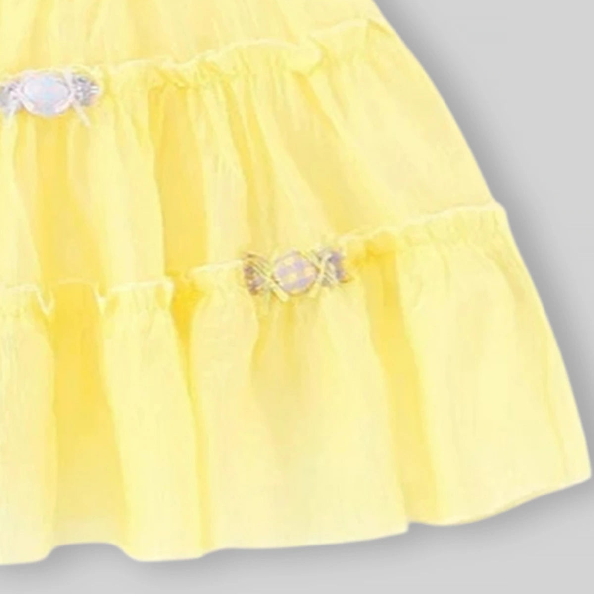 Girls Yellow Candy Applique Tiered A-Line Dress Casual Dresses