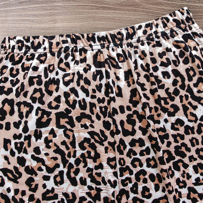 Girls Black Short Sleeves T-Shirt With Leopard Printed Legging Set 2 pc. Sets