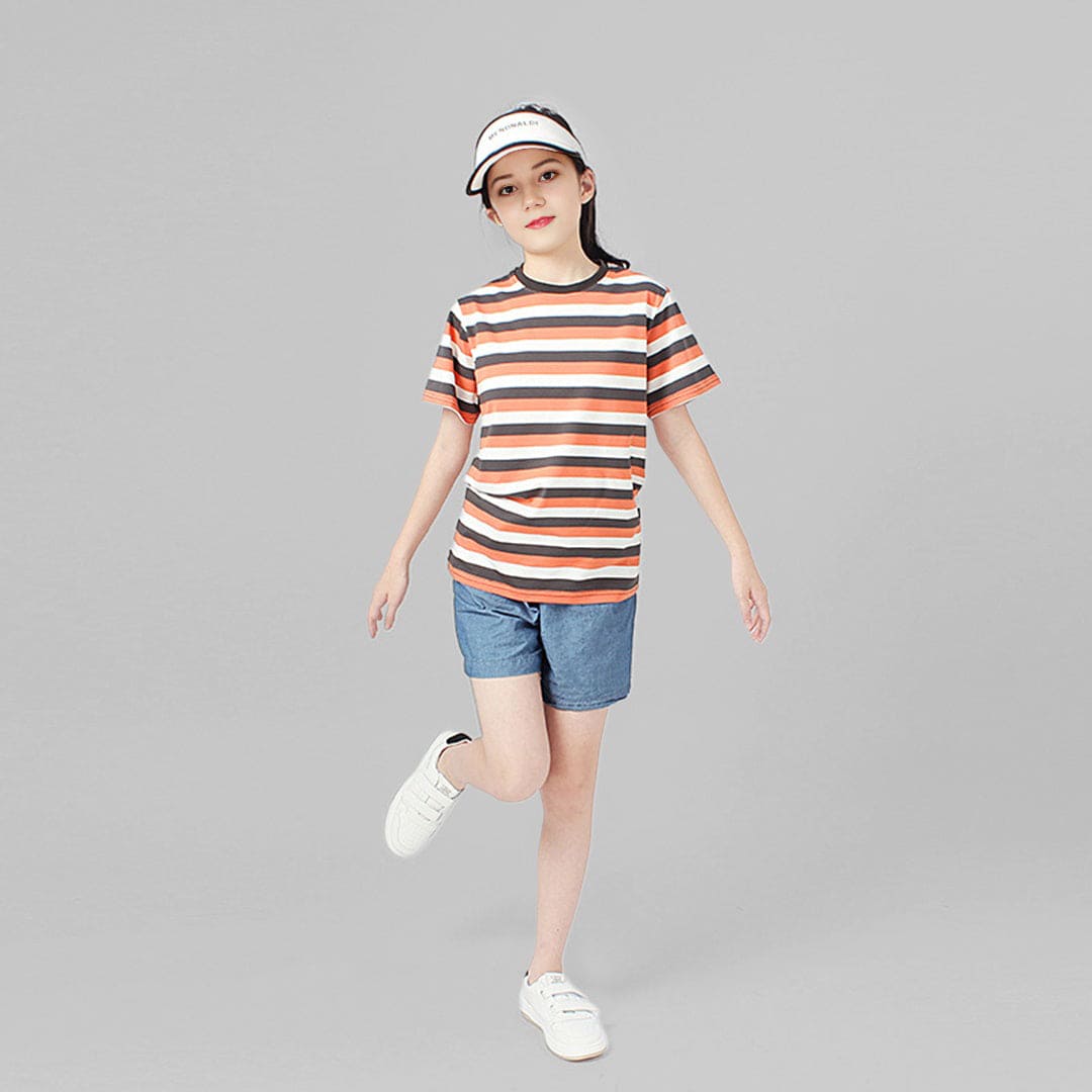 Girls Striped Short Sleeves T-shirt Tshirts   