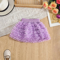 Girls Long Sleeves Top With Purple Tulle Ruffled Skirts Set Sets