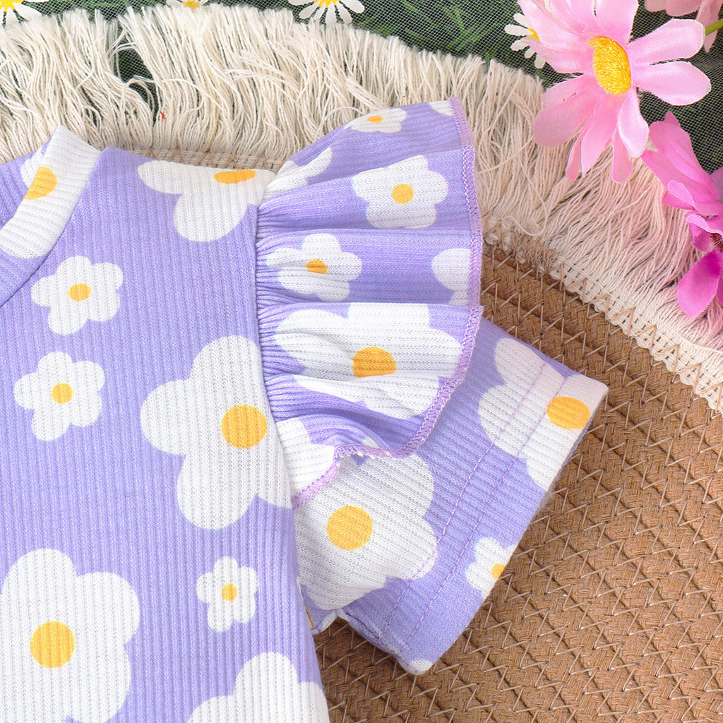 Girls Short Sleeve Flower Printed T-Shirt With Shorts Set 2 pc. Sets   