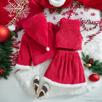 Girls Red Self-Design Long Sleeve Jacket With Sleeveless Top & Skirts Sets 3 pc. Sets