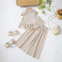 Girls Beige Checked Sleeveless Top With Pants Co-ord Sets Sets