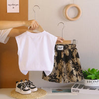 Girls White Floral Applique T-Shirt With Elasticated Printed Shorts Sets 2 pc. Sets