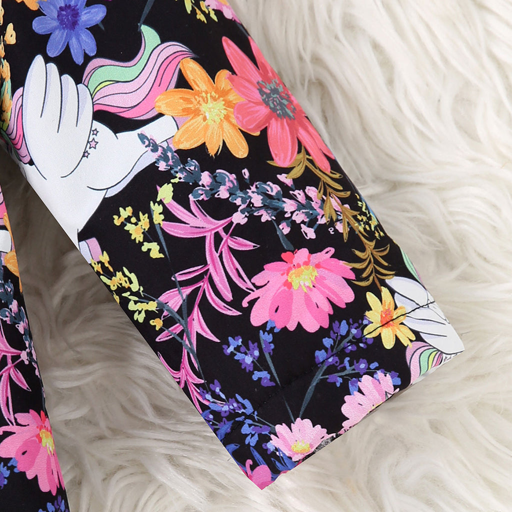 Girls Multicolor Floral Printed Hooded Front Open Winter Jacket Coats & Jackets