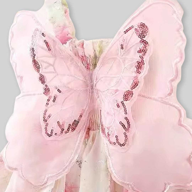 Girls Floral Print Butterfly Applique Fit & Flare Dress Casual Dresses   