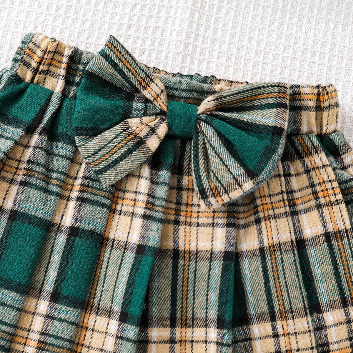 Girls Dark Green Short Sleeve Polo Top With Checked Skirt Sets 2 pc. Sets