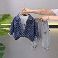 Boys Blue Abstract Printed Shacket With T-Shirt & Joggers Set Sets Blue 1-2 Y