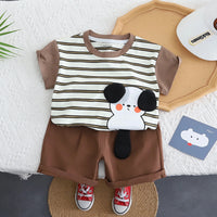 Boys Brown Dog Motif Striped Short Sleeve T-Shirt With Shorts Sets 2 pc. Sets Brown 1-2 Y