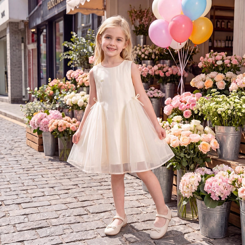 Girls Cream Sleeveless Fit & Flare Dress Casual Dresses Cream 2-3 Y