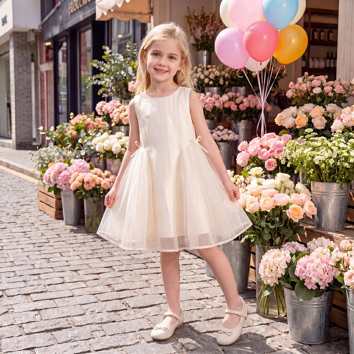 Girls Cream Sleeveless Fit & Flare Dress Casual Dresses Cream 2-3 Y