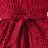 Girls Maroon Flutter Sleeves Bottom Ruffled Fit & Flare Dress Casual Dresses