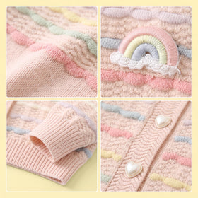 Girls Light Pink Striped Long Sleeve Cardigan Sweaters & Cardigans