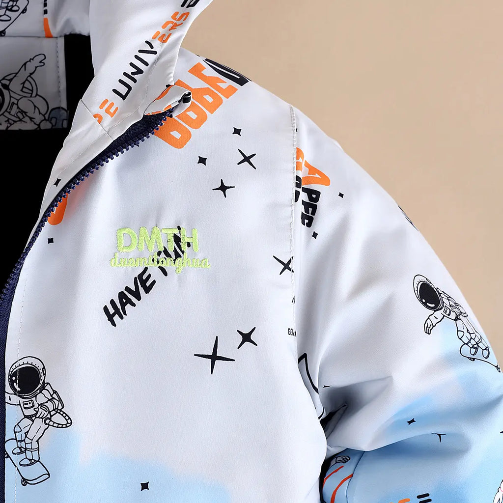 Boys Blue Ombre Printed Hooded Zipper Jacket Coats & Jackets