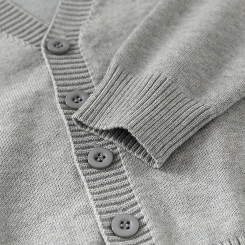 Boys Grey Solid Long Sleeves Cardigan Sweaters & Cardigans