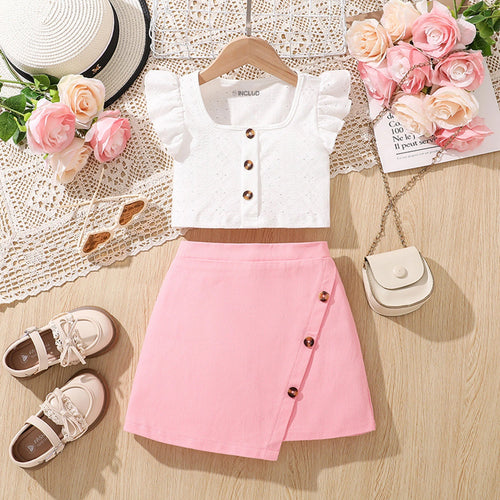 Girls White Eyelet Embroidered Top With Skirt Sets 2 pc. Sets White 2-3 Y