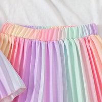 Girls Multicolor Rainbow Stripes Pleated Top & Wide-leg Pants Co-ord Sets Sets
