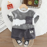 Boys Grey Printed T-shirt with Flap Pocket & Shorts Set