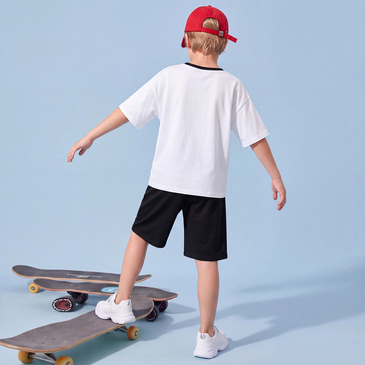Boys White Graphic Short Sleeve T-Shirt With Shorts Sets 2 pc. Sets