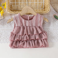 Girls Dusty Rose Self Stripes Ruffle Top With Skirts Set Sets