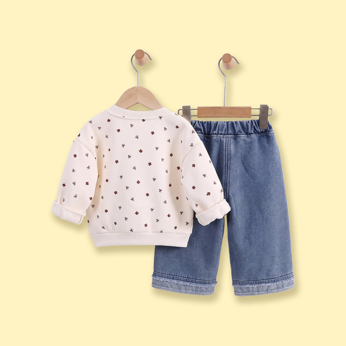 Girls Apricot Floral Sweatshirt & Denim Pants Sets Sets