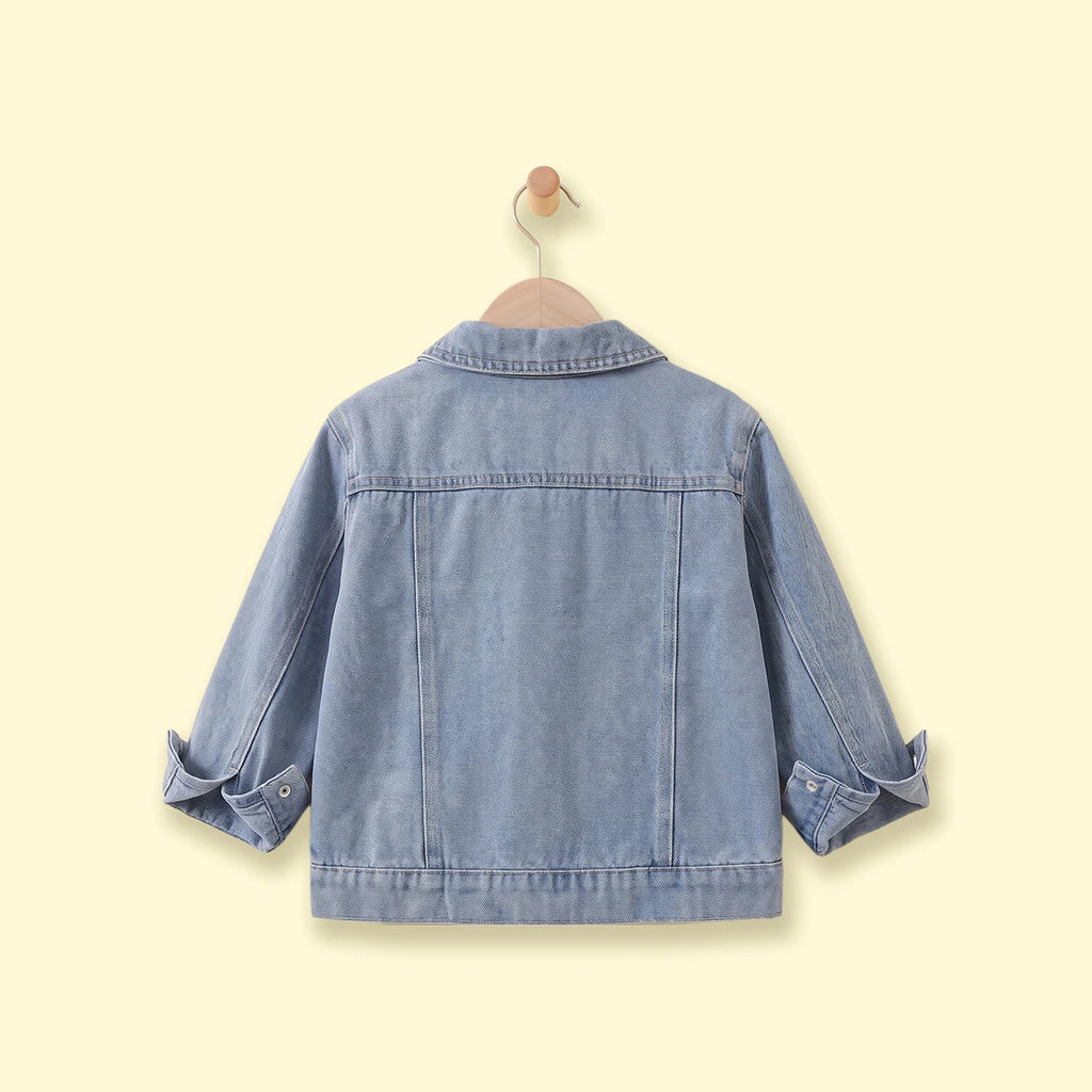 Girls Blue Applique Long Sleeve Denim Jacket Coats & Jackets